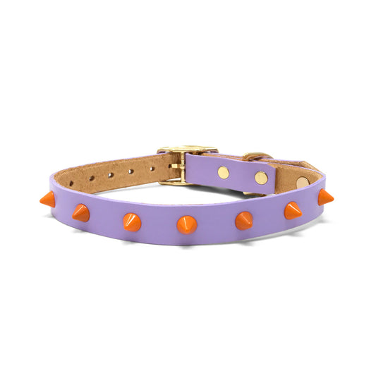 Smooth Spike Leather Dog Collar - Melon Ball