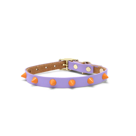 Smooth Spike Leather Dog Collar - Melon Ball