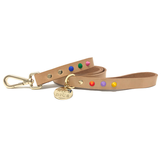 Smooth Spike Leather Dog Leash - Memphis Tan