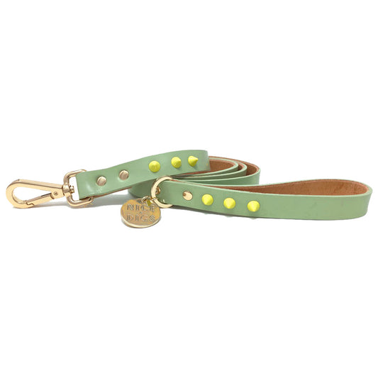 Smooth Spike Leather Dog Leash - Lime Pistachio